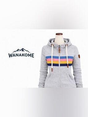 NWOT. Wanakome Stripe Seastar Heather Grey Full-Zip Hoodie. Size XL